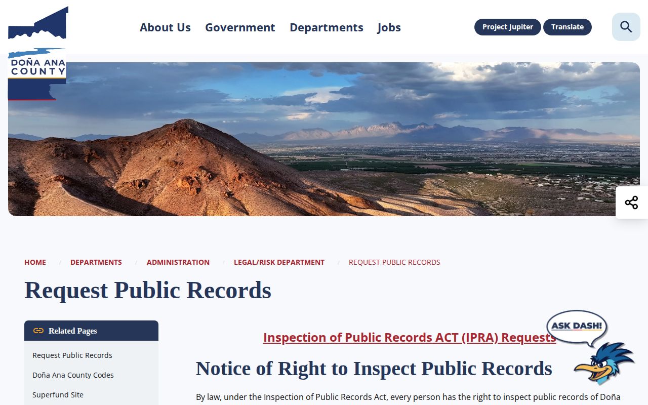 Doña Ana County IPRA booking record request instructions